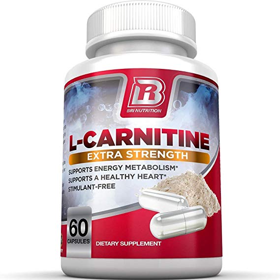 BRI L-Carnitine - 1000mg Premium Quality Carnitine Amino Acid Supports Athletic Performance, Stamina and Heart Health; Stimulant Free Vegetable Cellulose Capsules (60 Count)