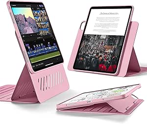 ESR for iPad Pro 13 Inch Case M4(2024), iPad Pro 13 Rotating Case with Removable Magnetic Cover, Adjustable Portrait/Landscape Stand with Raised Screen View, 9 Standing Angles, Shift Series, Pink