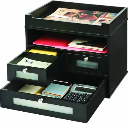 Victor Wood Midnight Black Collection, Tidy Tower Desktop Organizer, Black, (5500-5)