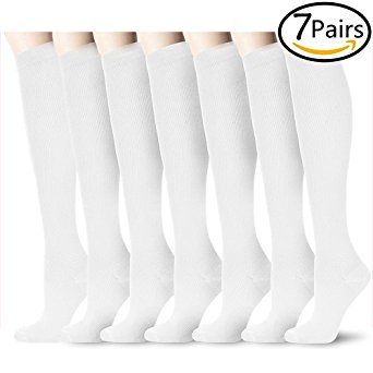 7 Pairs Compression Socks For Women and Men - Best For Running, Athletic Sports, Crossfit, Flight Travel - Suits Nurses, Maternity Pregnancy, Shin Splints - 15-20mmHg Below Knee High