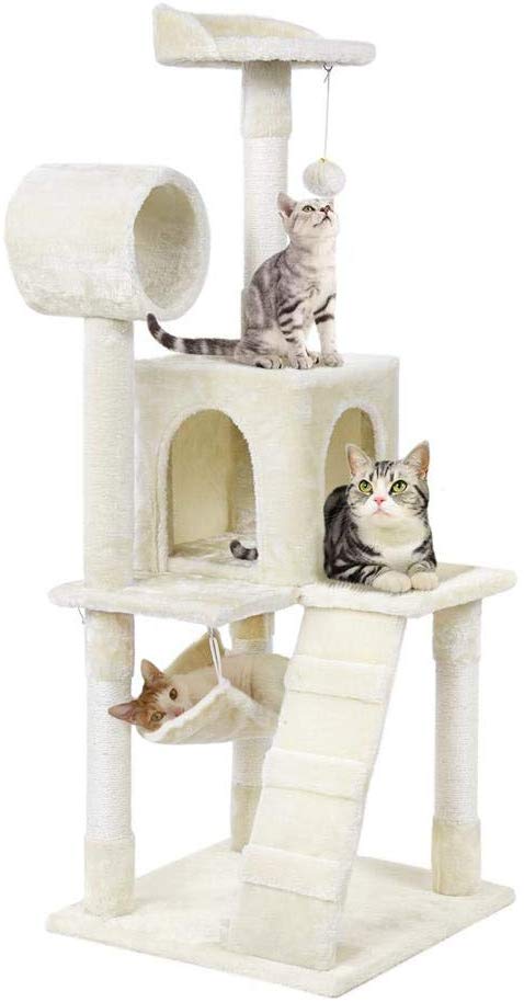 Yaheetech Cat Tree Tower Kitten Condo Scratching Post with Hammock Tunnel 51in