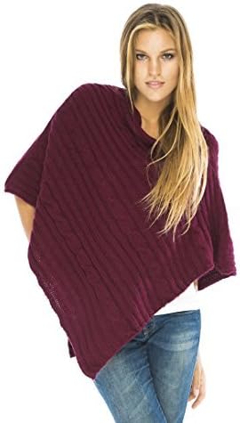 Back From Bali Womens Cable Knit Poncho Sweater Cape Boho Soft Casual