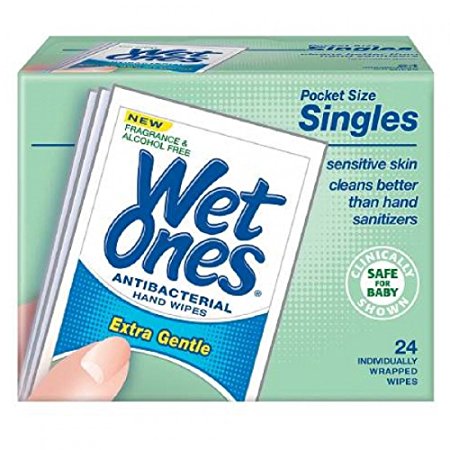WET ONES Sensitive Skin Hand Wipes, Singles Extra Gentle Fragrance & Alcohol Free 24 ea ( Pack of 5)