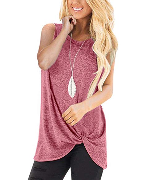 Barlver Summer Tank Tops for Womens Sleeveless Pleated Solid Color Loose Casual Flowy Tunic Tank Top