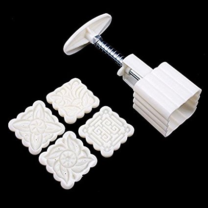 New Mooncake Moon Cake Square Mold Mould Flowers Plants 4 Stamps