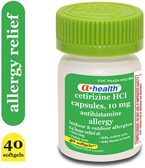 A  Health Cetirizine Hcl 10 Mg Softgels, Antihistamine for 24 Hour Allergy Relief, Made in USA, 40 Count