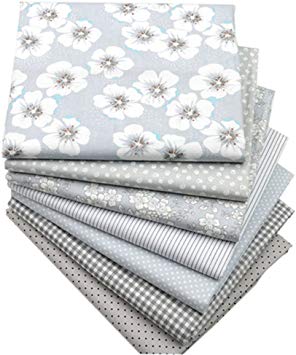 Hanjunzhao Quilting Fabric,Grey Fat Quarters Fabric Bundles,100% Cotton Fabric for Sewing Crafting,Print Floral Striped Polka Dot Gingham Fabric,18" x 22"(Grey)