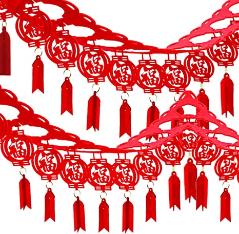 8 Pack 26.2' Long Chinese New Year Garland Good Luck Garland Chinese Spring Felt String Garland - Lunar Chinese New Year 2023 Party Decorations Festival Supplies Decorative Chinese Red Hanging Garland