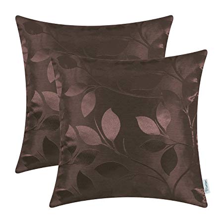 CaliTime Pack of 2 Throw Pillow Covers Cases for Couch Sofa Home Decor, Luxuriant Growing Leaves, 18 X 18 Inches, Coffee