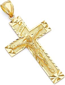 14k REAL Yellow Gold Religious Crucifix Jesus Cross Charm Pendant