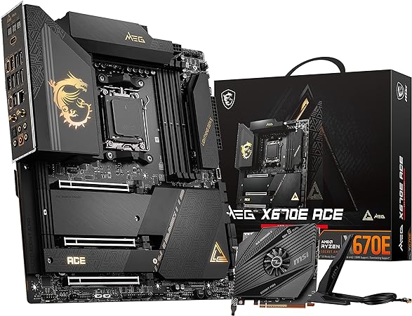 MSI MEG X670E ACE Motherboard, E-ATX - Support AMD Ryzen 7000 Series Processors, AM5 - 22 Duet Rail 90A Power Stage, DDR5 Memory Boost 6666 MHz/OC, 3 x PCIe 5.0 x16, M.2 Gen5, 10G LAN, Wi-Fi 6E