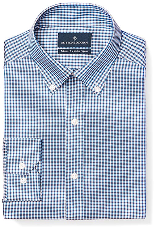 Amazon Brand - BUTTONED DOWN Men's Tailored Fit Gingham Dress Shirt, Supima Cotton Non-Iron