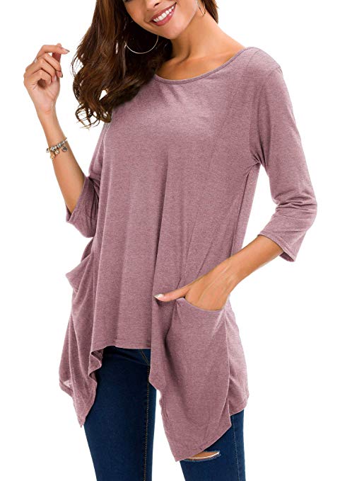 Urban CoCo Women's Plus Size 3/4 Sleeve Tunic Tops for Leggings Loose Pocket Shirt