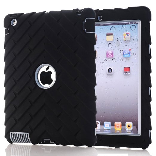 HOcase iPad Case - Hybrid of Dual Layer Solid PC and Soft Silicone Ruggedized Shockproof Protective Case with Tough Tire Design for iPad 2 iPad 3 and iPad 4 BlackGrey