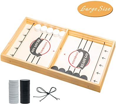 PUBGAMER Fast Sling Puck Game, Sling Games Fast Sling Puck Table Game Paced Sling Puck Winner Wood Board Sport Toys (Large Size Suitable for Adult & Friends), Come with Spare Piece and Spring Rope