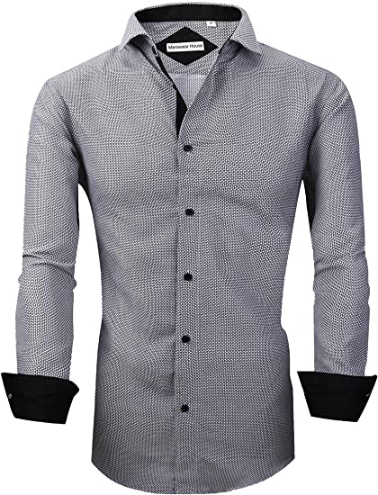 Menswear House Mens Dress Shirts Long Sleeve Regular Fit Printed Button Down Shirts