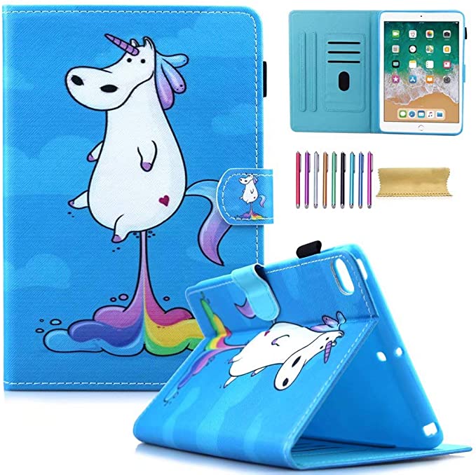 New iPad 9.7 2018 2017 Case, iPad Air 1 2 Wallet Case, AMotie PU Leather Stand Smart Case Cover with Auto Sleep/Wake for iPad 2018 (6th Gen) - iPad 2017 (5th Gen) - iPad Air 2 & 1， White Pony