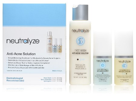 Neutralyze Moderate to Severe Acne Treatment with Salicylic Acid and Mandelic Acid- Dramatically Reduces Acne in as Little as 2-3 Days Complete System Includes Face Wash Spot Treatment and Synergyzer