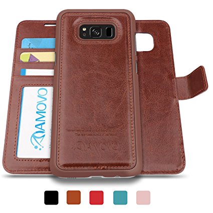 AMOVO Galaxy S8 Plus Case, Samsung S8 Plus Wallet Case [Detachable Wallet Folio] [2 in 1] [Premium Vegan Leather] Samsung S8 Plus Case Leather with Gift Package (Brown)