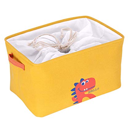 Ollieroo Dinosaur Toy Storage Bins with Handles Drawstring Covers Kids Canvas Toy Storage Basket Nursery Boxes 11.4×17.3×10 inch