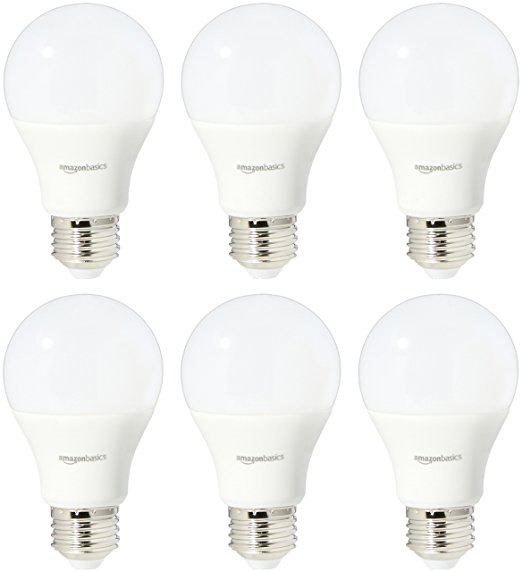 AmazonBasics 60 Watt Equivalent, Daylight, Dimmable, A19 LED Light Bulb - 6 Pack