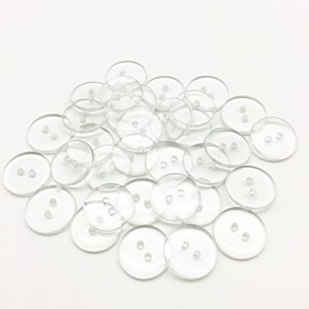 Clear Transparent Resin Buttons Round Sewing Shirt Button Embellishments Pack of 100 (15mm)