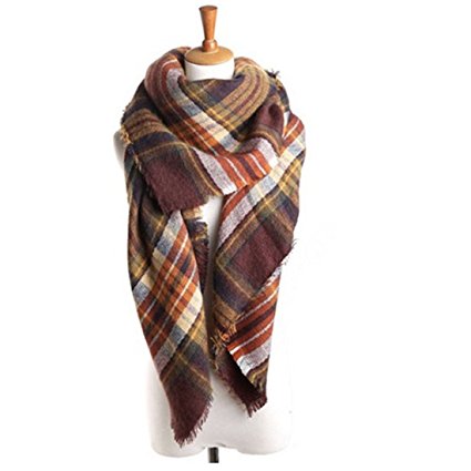 Women's Cozy Tartan Blanket Scarf Wrap Shawl Neck Stole Warm Plaid Checked Pashmina