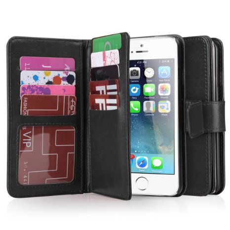 iPhone 5S Case, iPhone SE Case, BENTOBEN Wallet PU Leather iPhone 5 Cases Protective Magnetic Folio Flip Cover Credit Card Slots Cash Holder Wrist Strap Case for Apple iPhone 5 5S SE, Black