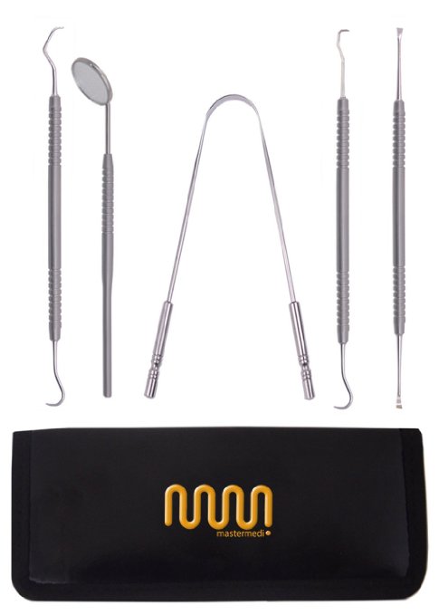 #1 Finest Quality Dental Tool Kits Hygiene from MasterMedi for home and professional use | A Grade Stainless Steel Tartar Remover tools - Dental Mirror, Scaler / Pick Set, Tongue Cleaner and Scraper