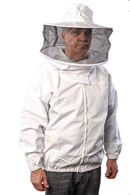 Forest Beekeeping Jacket with Round Veil Hood, Professional Premium Beekeeper Jackets YKK Brass Zippers (Large)