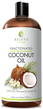 100% Pure, Therapeutic Grade Fractionated Coconut Oil by RejuveNaturals, 32 oz | Unscented, All Natural Skin, Hair, Scalp & Body Moisturizer | Suitable as a Carrier or Massage Oil