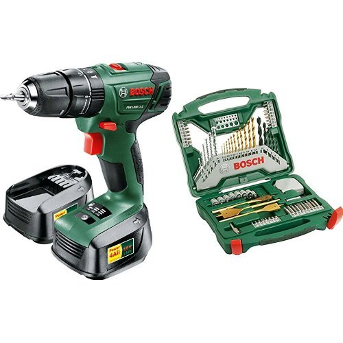 Bosch PSB 1800 LI-2 Cordless Combi Drill with two 18 V Lithium-Ion Battery with a 70 Piece Accessory Set