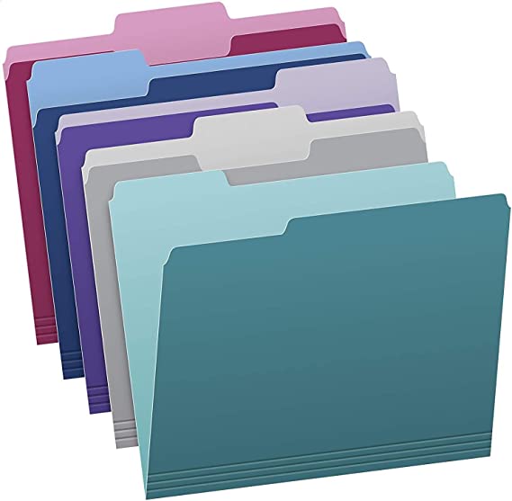 Two Tone Color File Folders, Letter Size, Assorted Colors (Teal, Violet, Gray, Navy and Burgundy), 1/3-Cut Tabs, 5 Color, 100/Box, (02315) 1 Pack (Assorted)