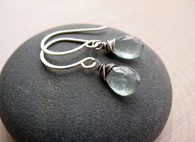 Small, Shimmering Moss Aquamarine & Sterling Silver Gemstone Drop Earrings
