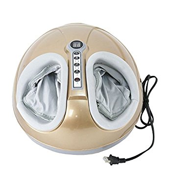 Zeny Electric Leg Foot Massager Shiatsu Heat Kneading Rolling Vibration LED Display Air Pressure Relax 110v, Golden (Golden)