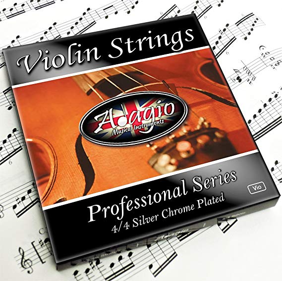 Adagio Pro - Violin Strings - 4/4 Classic Silver Violin String Set / Pack With Ball Ends For Concert Tuning