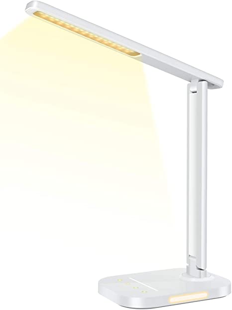 Lampada da Scrivania LED con Luce Notturna, Lampada da Tavolo, 10 Luminosità & 5 Modalità di Illuminazione Lampada da Lettura con Porta di Ricarica USB & Timer per Lettura, Ufficio, Studio