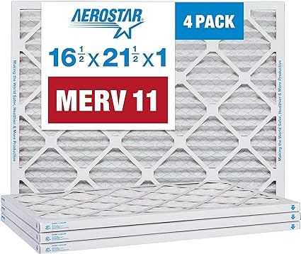 Aerostar 16 1/2x21 1/2x1 MERV 11 Pleated Air Filter, AC Furnace Air Filter, 4 Pack (Actual Size: 16 1/2" x 21 1/2" x 3/4")