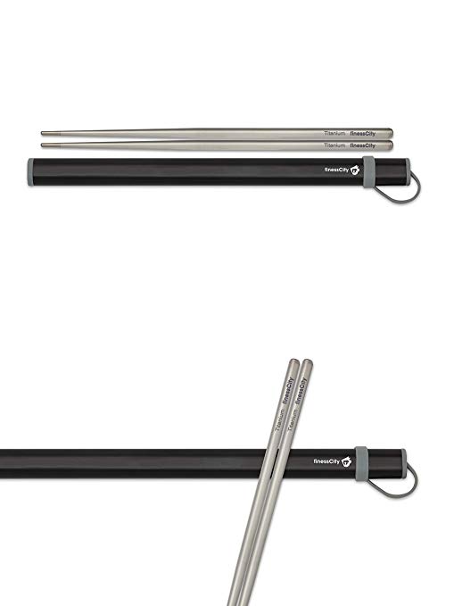 Titanium Chopsticks (NEW CASES) Extra Strong Ultra Lightweight Professional (Ti), Chopsticks Comes with Exclusive Quality Free NEW Aluminium Case (Black)