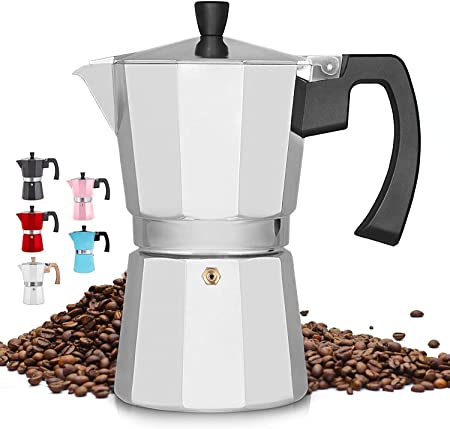VonShef Moka Express 3 Cup Espresso Maker/Percolator/Stovetop/Filter Coffee Maker for an Italian Mocha Silver Coffee Moka Pot