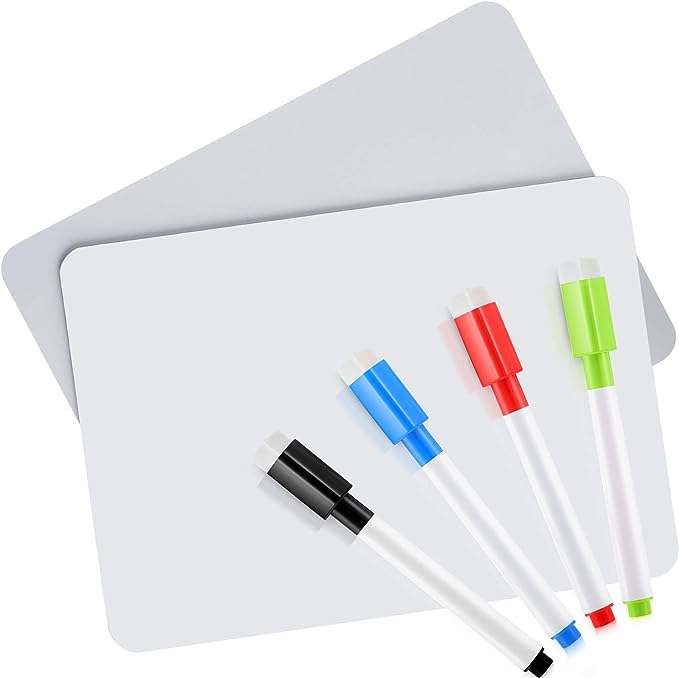 2 Pieces Dry Erase White Board Double Sided Reusable Whiteboards with 4 Markers in 4 Colors, Portable Learning Writing Board Set for Teachers, Students, Class Reward 8.3 x 11.8 Inch (Over 6 Years)