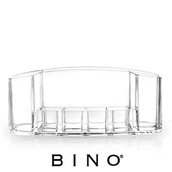 BINO 'The Mini Shell' 8 Compartment Acrylic Jewelry and Makeup Organizer with Lipstick Storage, Clear and Transparent Cosmetic Beauty Vanity Holder