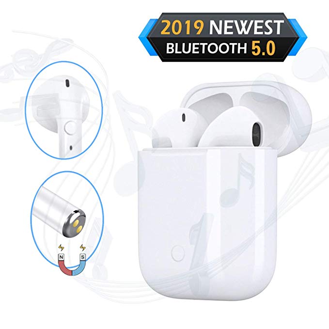 Wireless Stereo Earbuds Sports Headset Bluetooth 5.0 Auto Pairing 16 Hrs Playtime IPX5 Waterproof Built-in Mic Headphones for Apple Airpods iPhone/Android Samsung(White)