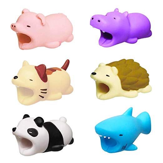 Cute Animal Bites Cable Protector 6 Pack, Cable Buddies Fit iPhone ipad Charging Cords Data Line Protection, Gift