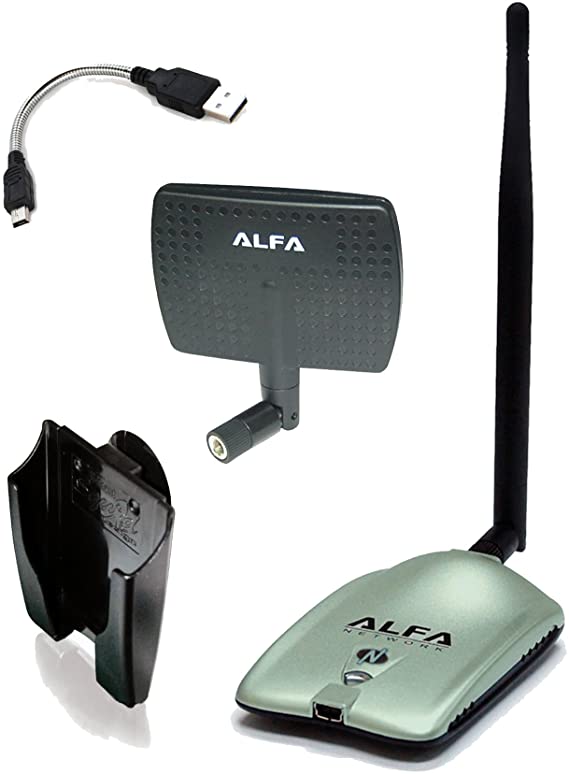 Alfa AWUS036NH 2000mW 2W 802.11g/n High Gain USB Wireless G / N Long-Range WiFi Network Adapter with 5dBi Screw-On Swivel Rubber Antenna and 7dBi Panel Antenna and Mini bendable Flex cable and Suction cup / Clip Window Mount