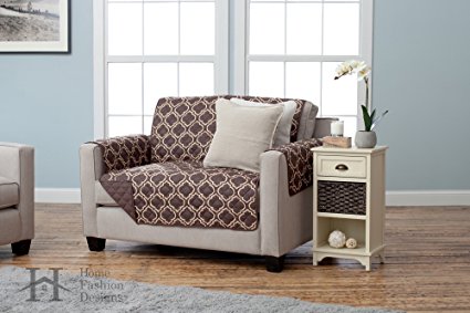 Adalyn Collection Deluxe Reversible Quilted Furniture Protector. Beautiful Print on One Side / Solid Color on the Other for Two Fresh Looks. By Home Fashion Designs Brand. (Loveseat, Chocolate)