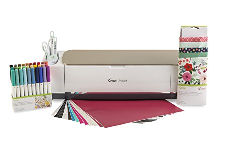 Cricut Maker Bundle - 40 sheets of Vinyl/Transfer Tape, Basic Tool Kit, 30 Pack Pen Set, and Designer Fabric Sampler