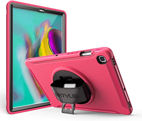 Batyue Samsung Galaxy Tab A 10.1 T510/T515 Case (2019 Release) for Kids [Full-Body] & [Shock Proof] 3 Layers Hard PC & TPU Hybrid Armor Protective Case w/360° Rotating Stand/Leather Hand Strap (Rose)