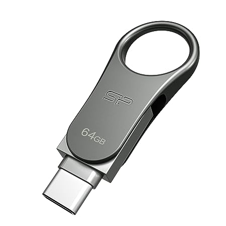 SP Silicon Power 64GB Dual USB Type C USB-A Flash Drive, Metal Casing with Keychain Hole Key Ring, USB 3.2 Gen 1 USB 3.0 OTG Type-C Type-A, Thumb Drive Pen Drive Memory Stick, Mobile C80 Series