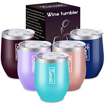 Koviti Insulated Wine Tumbler with Lid, 12oz Stemless Wine Tumbler Koviti Stainless Steel Vacuum Insulated Wine Glass for Drinks,Wine,Coffee,Ice Cream,Champagne,Cocktails(1Pcs,Blue)